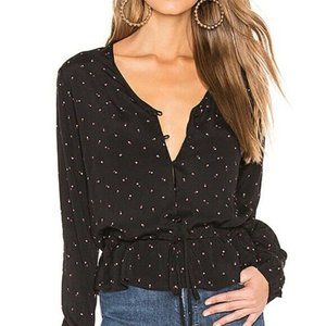 Rails Beaux Blouse in Black Off Set Dot Long Sleeves Ruffle Hem Size M